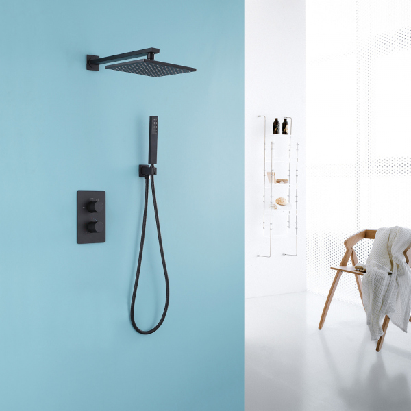 Душевая система ABBER Weiss Insel AF8051B скрытого монтажа без излива, термостат, черная матовая