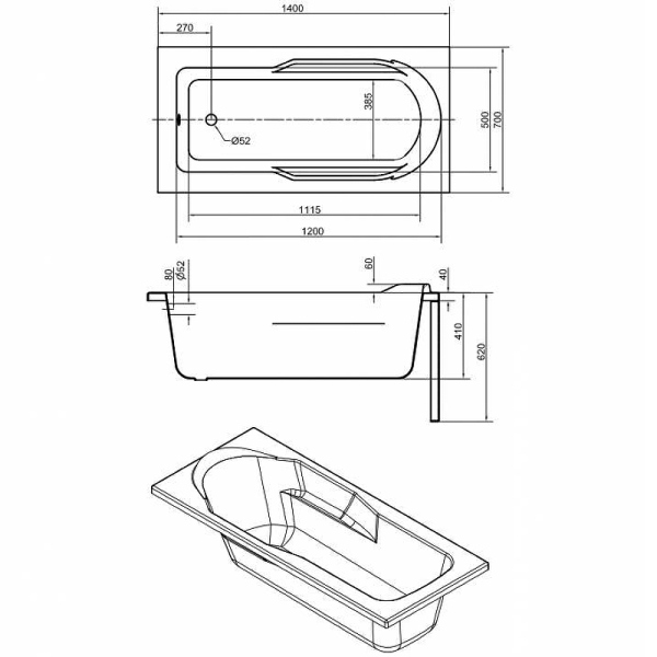 Ванна Cersanit прямоугольная SANTANA 140x70 Ванна Cersanit прямоугольная SANTANA 140x70