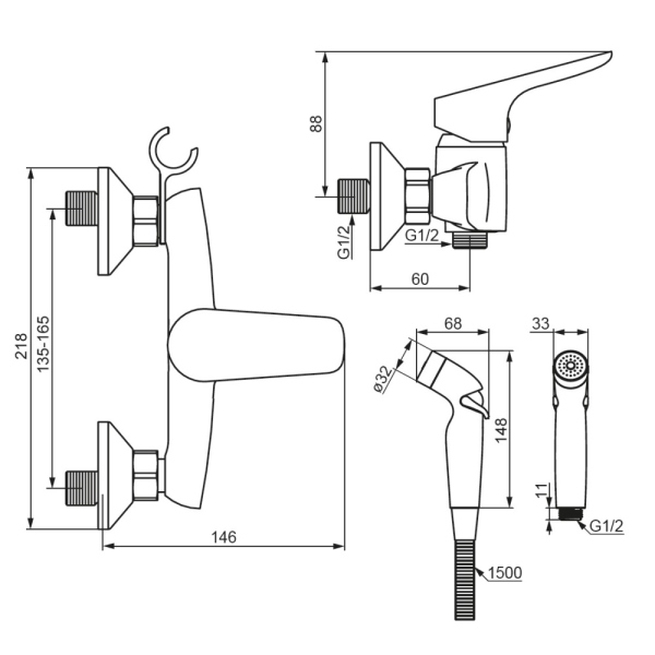 Смеситель для душа с гигиеническим душем Damixa Jupiter, 778000300 Смеситель для душа с гигиеническим душем Damixa Jupiter, 778000300
