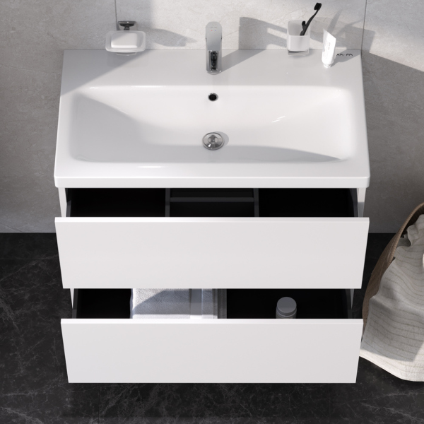 Комплект мебели для ванной Am.Pm Gem BK90GA 75 Белый со смесителем для раковины и аксессуарами