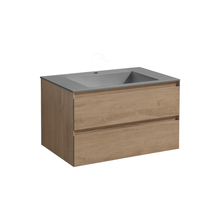 Тумба с раковиной Vincea Luka 800 подвесная, 2 выкатных ящика soft-close, N.Oak, VMC-2L800NO+VCB-13800W