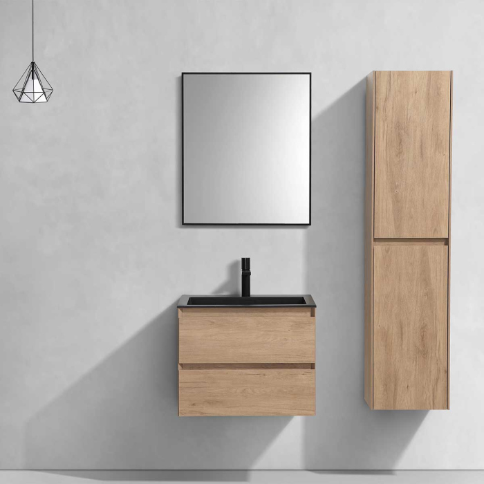 Тумба с раковиной Vincea Luka 600 подвесная, 2 выкатных ящика soft-close, N.Oak, VMC-2L600NO+VCB-13600W