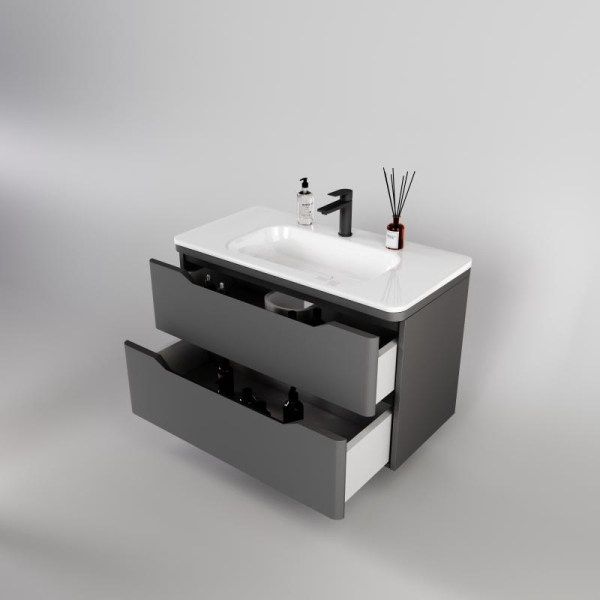 Тумба без раковины Style Line подвесная "Марелла 90" (2 ящ.) серый, PLUS, СС-00002415