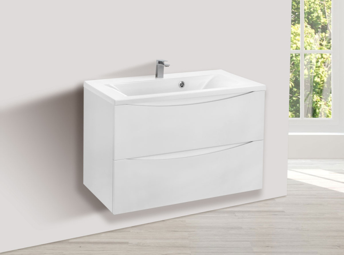 Тумба с раковиной Vincea Mia 800 подвесная, 2 выкатных ящика soft close, G.White, VMC-2MA800GW+VCB-3M800W