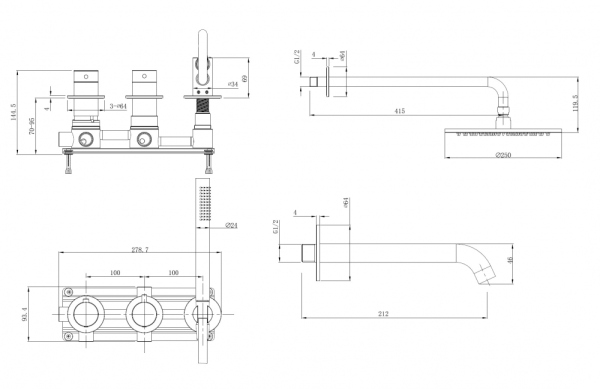 Душевая система ABBER Wasser Kreis 316 AF8150BG, золото брашированное