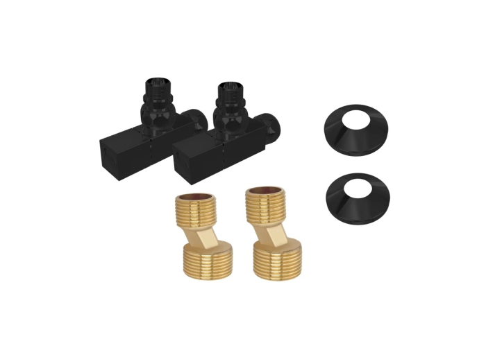 Комплект фитингов для подключения водяных полотенцесушителей, цвет черный, AQ 2020BL