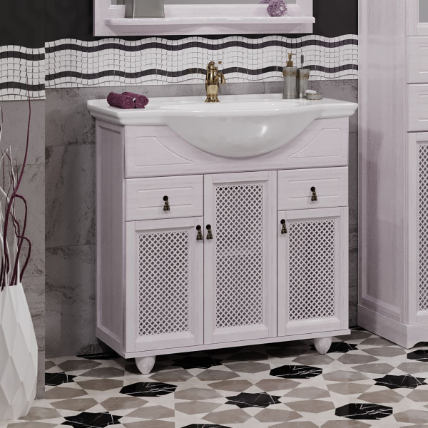 Тумба с раковиной Opadiris Тибет 80 с декоративной решеткой, беленый бук