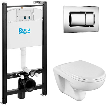 Комплект унитаза с инсталляцией Roca Mateo 893100010 с сиденьем и клавишей смыва