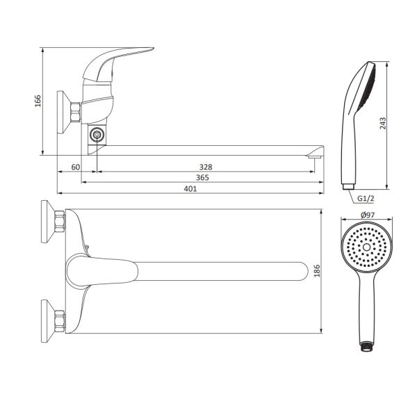 Смеситель для ванны и душа Damixa Eclipse, 319500001