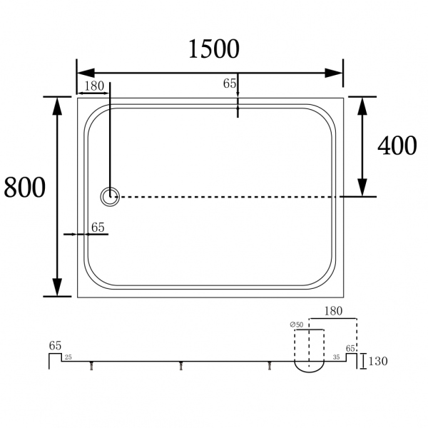 Душевой поддон ABBER AD3C158 150х80 прямоугольный, акриловый, белый