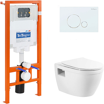 Комплект 3 в 1: Унитаз, инсталляция, клавиша смыва, BB070CHR/SC/BB002-80/BB014-SR-BIANCO