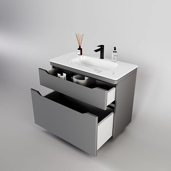 Тумба без раковины Style Line напольная "Марелла 90" (2 ящ.) серый, PLUS, СС-00002418