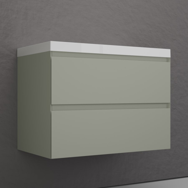 Тумба без раковины подвесная "Манхэттен 80" ЭМАЛЬ 80 2 ящика PLUS олива, ЛС-00002361