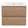 Тумба с раковиной Vincea Gio 600 подвесная, 2 выкатных ящика soft-close, N.Oak, VMC-2G600NO+VBS-13960MB