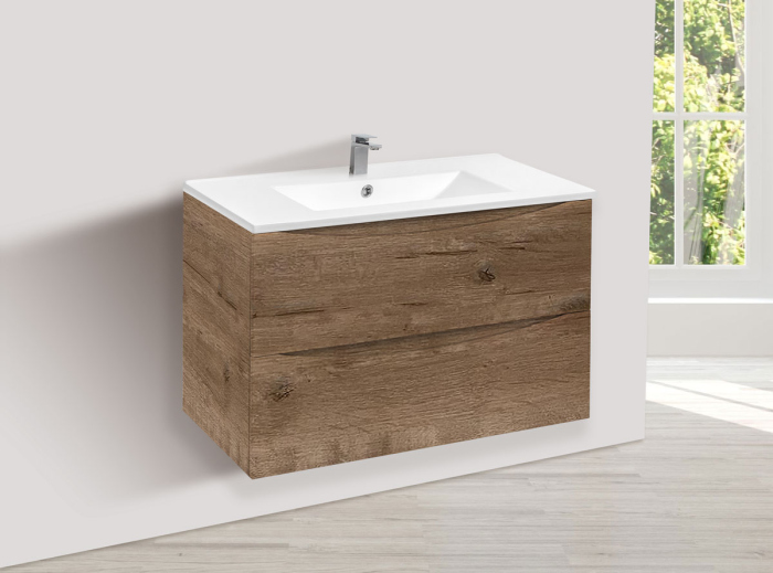 Тумба с раковиной Vincea Mia 800 подвесная, 2 выкатных ящика soft close, V.Oak, VMC-2MC800VO+VBS-13980