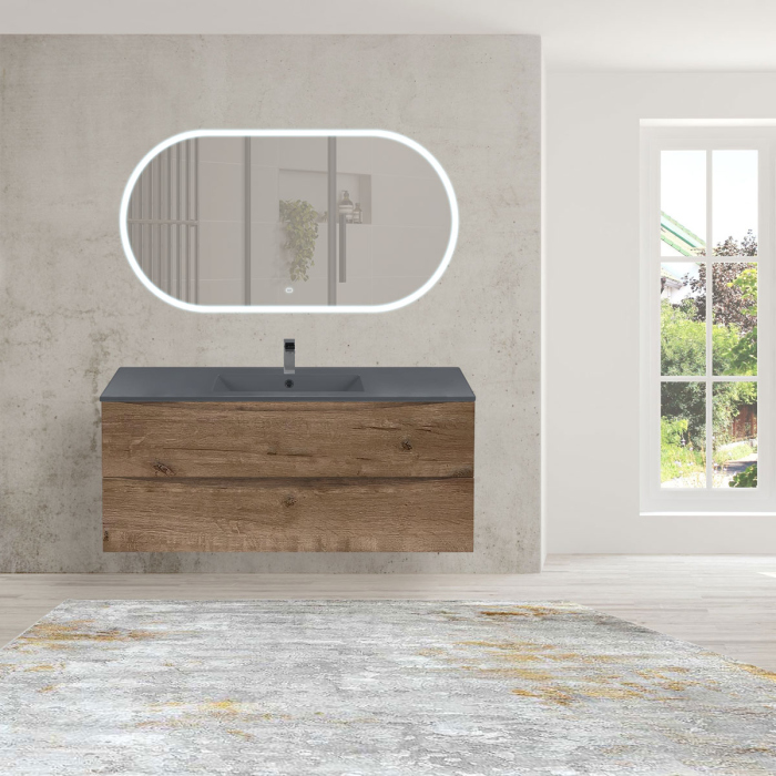 Тумба с раковиной Vincea Mia 1200 подвесная, 2 выкатных ящика soft close, V.Oak, VMC-2MC120VO+VBS-13123