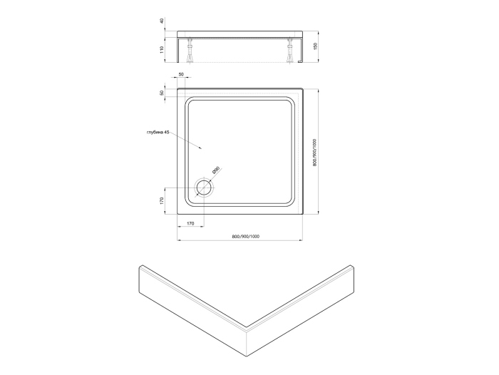 Душевой поддон Aquatek DPA-0000008 800x800 (с ножками)
