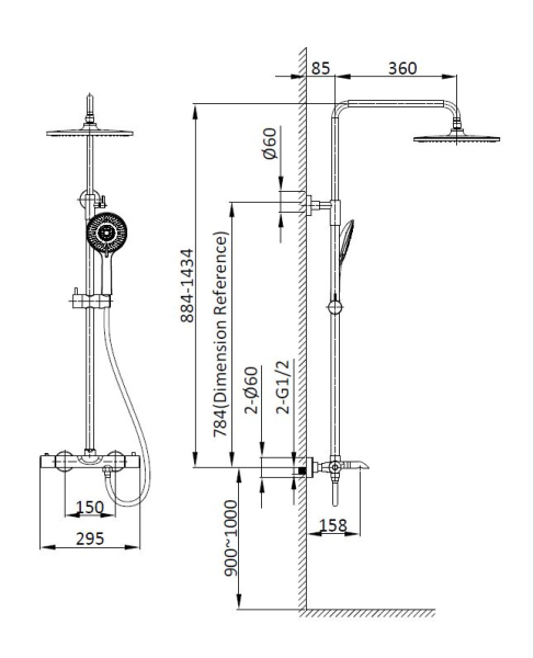 Душевая стойка Vincea Esse VSFS-1E1TCH термостатическая, хром