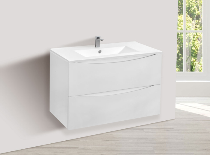 Тумба с раковиной Vincea Mia 800 подвесная, 2 выкатных ящика soft close, G.White, VMC-2MC800GW+VBS-13980MB