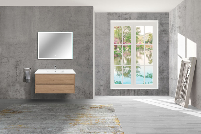 Тумба с раковиной Vincea Gio 100 подвесная, 2 выкатных ящика soft-close, N.Oak, VMC-2G100NO+VBS-13100