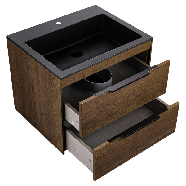 Тумба с раковиной Vincea Chiara 2D 600 подвесная, T.Oak, VMC-2C2600TO+VCB-13600G