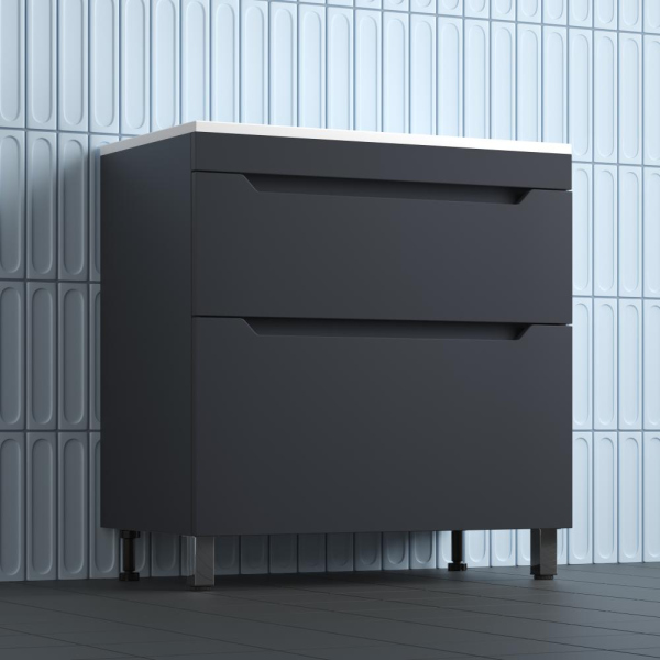 Тумба без раковины напольная "Остин" 100 2 ящ графит эмаль PLUS, ЛС-00002400