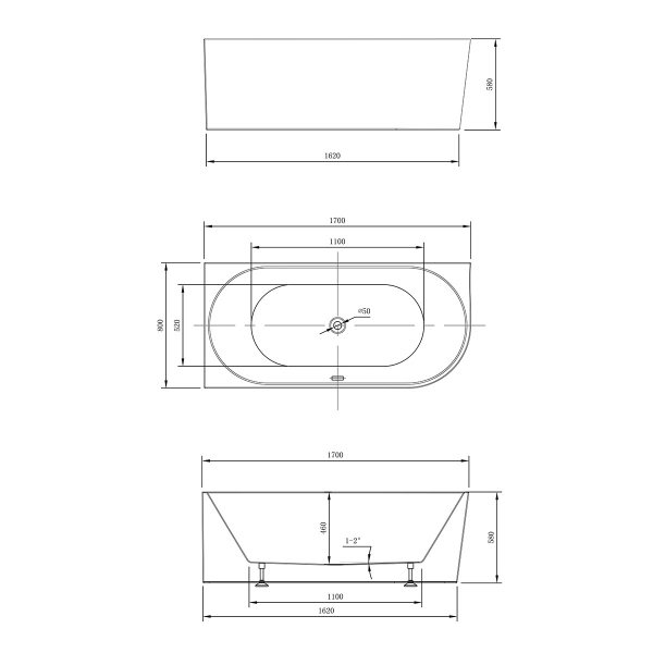 Ванна акриловая Vincea VBT-402-1700L, 1700*800*580, цвет белый, левая Ванна акриловая Vincea VBT-402-1700L, 1700*800*580, цвет белый, левая