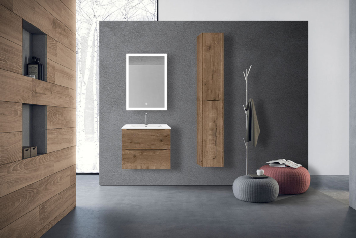 Тумба с раковиной Vincea Mia 600 подвесная, 2 выкатных ящика soft close, V.Oak, VMC-2MC600VO+VBS-13960