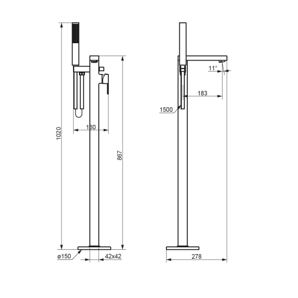 Смеситель для ванны и душа, отдельностоящий Damixa Gala, 535000300