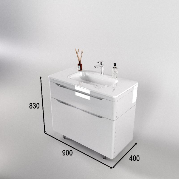 Тумба без раковины Style Line напольная "Марелла 90" (2 ящ.) белый глянец, PLUS, СС-00002417