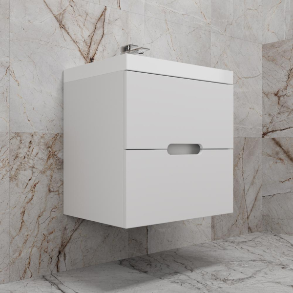 Тумба без раковины подвесная "Матис 60" 60 (2 ящика), Белый матовый, ЭМАЛЬ, ЛС-00002444