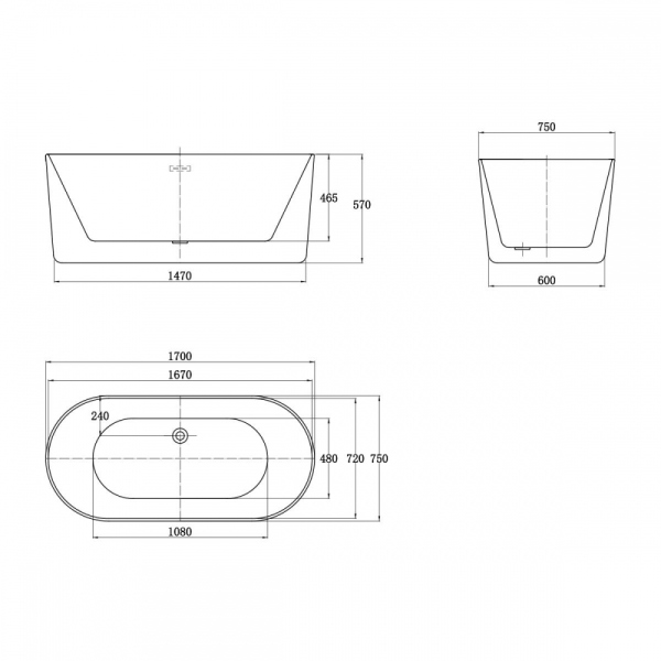 Ванна акриловая Vincea, VBT-115,170х75