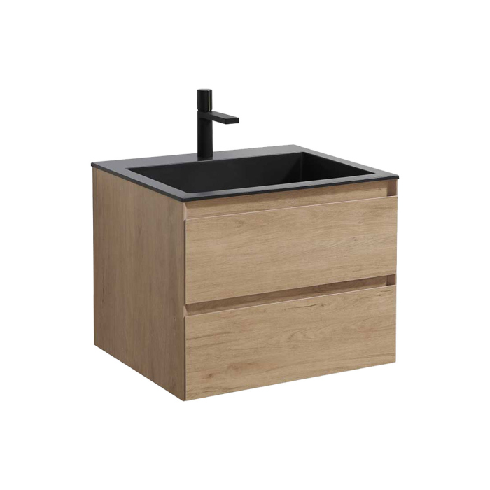 Тумба с раковиной Vincea Luka 600 подвесная, 2 выкатных ящика soft-close, N.Oak, VMC-2L600NO+VCB-13600G