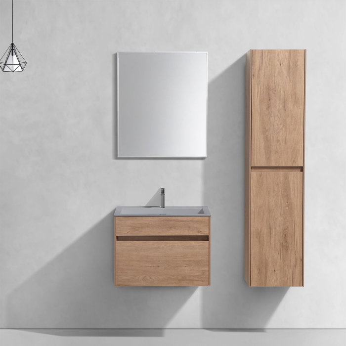 Тумба с раковиной Vincea Chiara 600 подвесная, 1 выкатной ящик soft-close, N.Oak, VMC-2C600NO+VCB-13600W