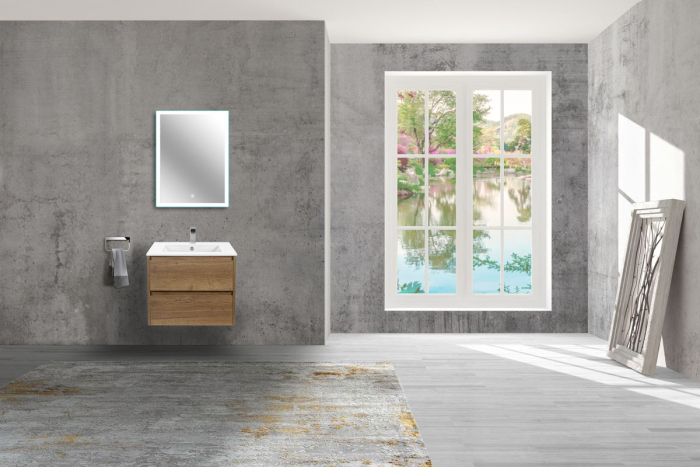 Тумба с раковиной Vincea Gio 600 подвесная, 2 выкатных ящика soft-close, T.Oak, VMC-2G600TO+VBS-13960MB