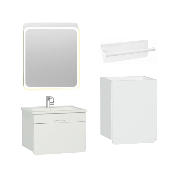 Комплект 5 в 1 (Тумба с раковиной+ Пенал+ Зеркало+Держатель для полотенец)