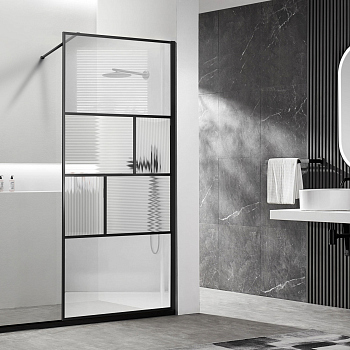 Душевая перегородка Vincea Walk-In VSW-1HC800CFB, 800*2000, черный, стекло прозрачное/рифленое Душевая перегородка Vincea Walk-In VSW-1HC800CFB, 800*2000, черный, стекло прозрачное/рифленое