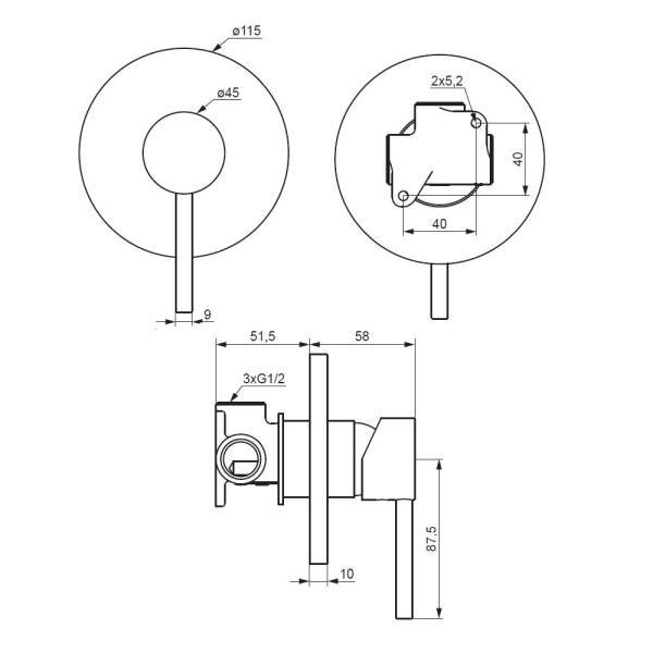 Смеситель для душа, монтируемый в стену Damixa Scandinavian Pure, 367500000