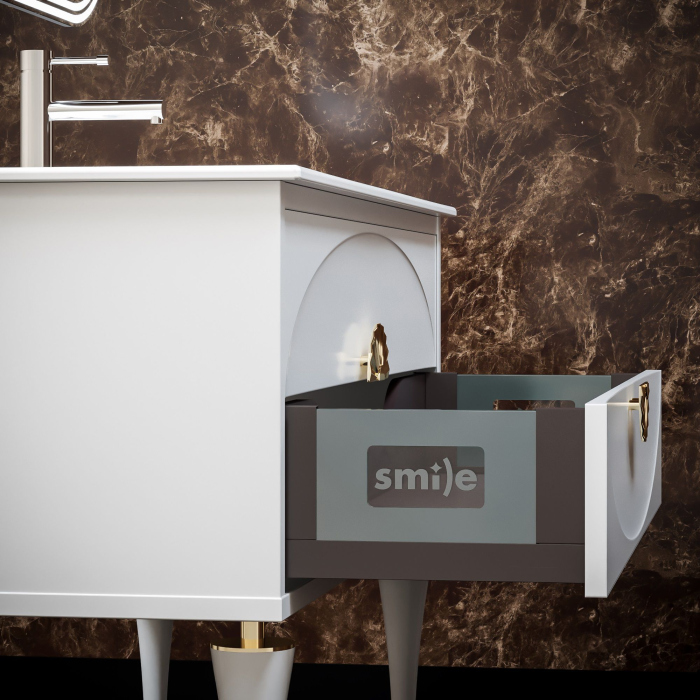 Тумба с раковиной Smile Ибица 90 белая, фурнитура золото