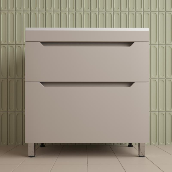 Тумба без раковины напольная "Остин" 100 2 ящ крем эмаль PLUS, ЛС-00002401
