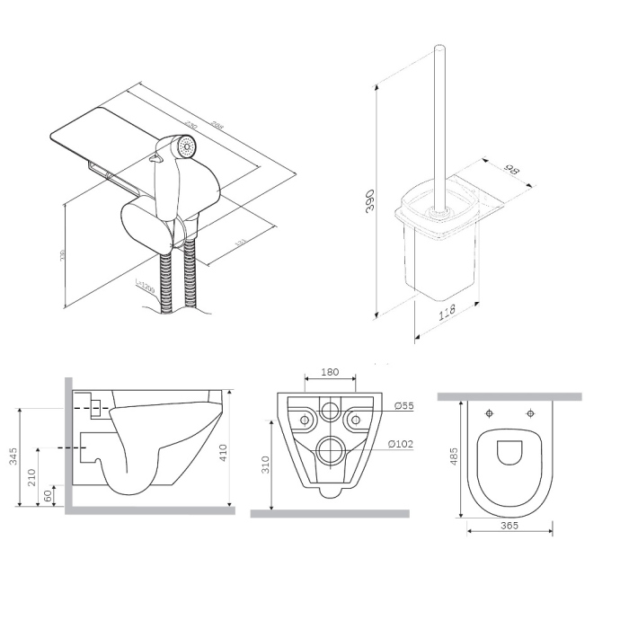 Набор подвесной унитаз с гигиеническим душем, черный AM.PM Spirit V2.0, CK70H1103B