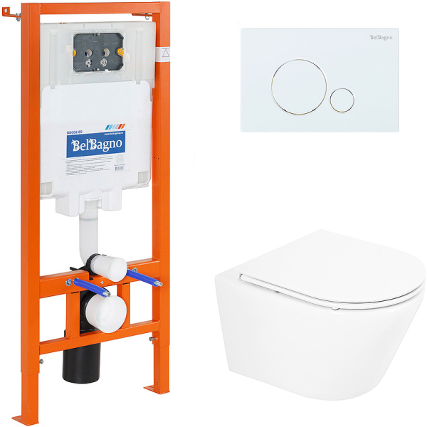 Комплект 3 в 1: Унитаз, инсталляция, клавиша смыва, BB8001CHR/SC/BB002-80/BB014-SR-BIANCO