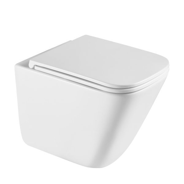 Комплект подвесной унитаз ABBER Rechteck белый, с закрытым дном, инсталляцией, кнопкой хром глянец