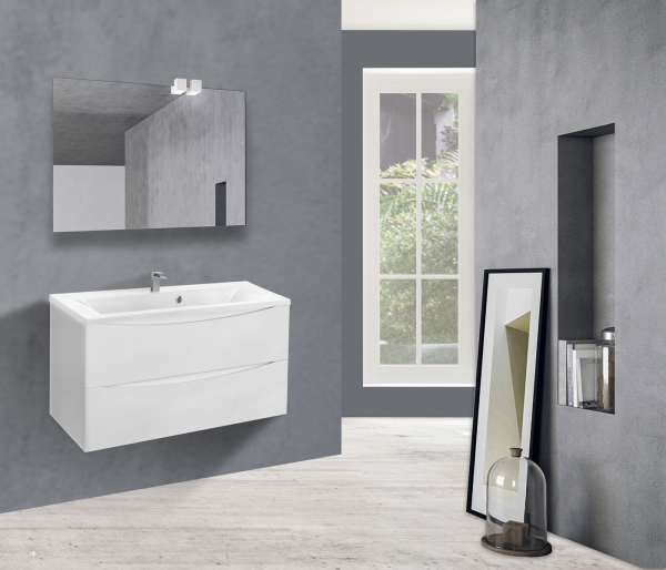 Тумба с раковиной Vincea Mia 900 подвесная, 2 выкатных ящика soft close, G.White, VMC-2MA900GW+VCB-3M900W Тумба с раковиной Vincea Mia 900 подвесная, 2 выкатных ящика soft close, G.White, VMC-2MA900GW+VCB-3M900W