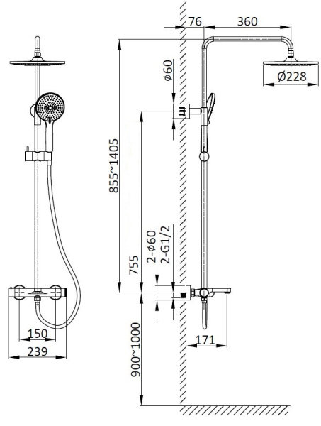 Душевая стойка Vincea Rondo VSFS-1R1BG с изливом, брашированное золото