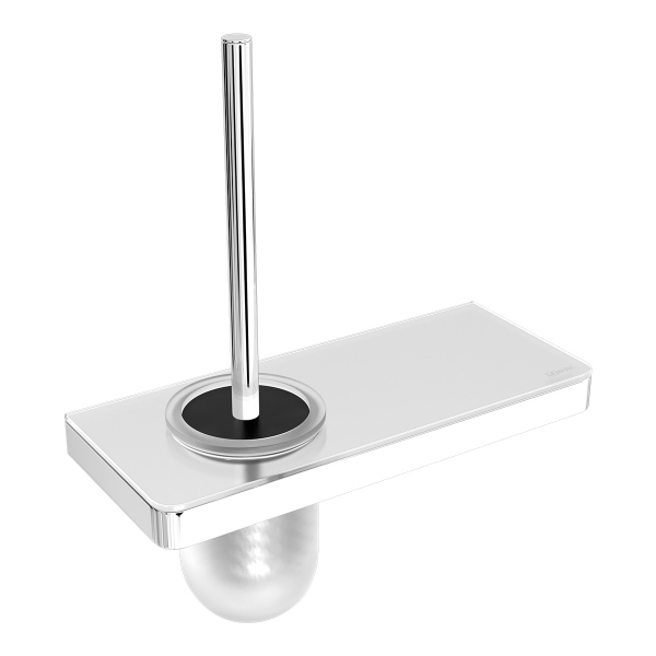 Ершик для унитаза Lemark GLASS LINE с держателем и полкой, хром/белое стекло (9761031)