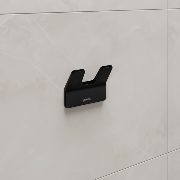 Крючок двойной Lemark SMOOTH LINE для полотенец и халатов, чёрный матовый (9712005)