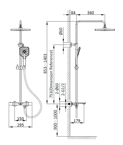 Душевая стойка Vincea Next VSFS-1N1TBG термостатическая, брашированное золото