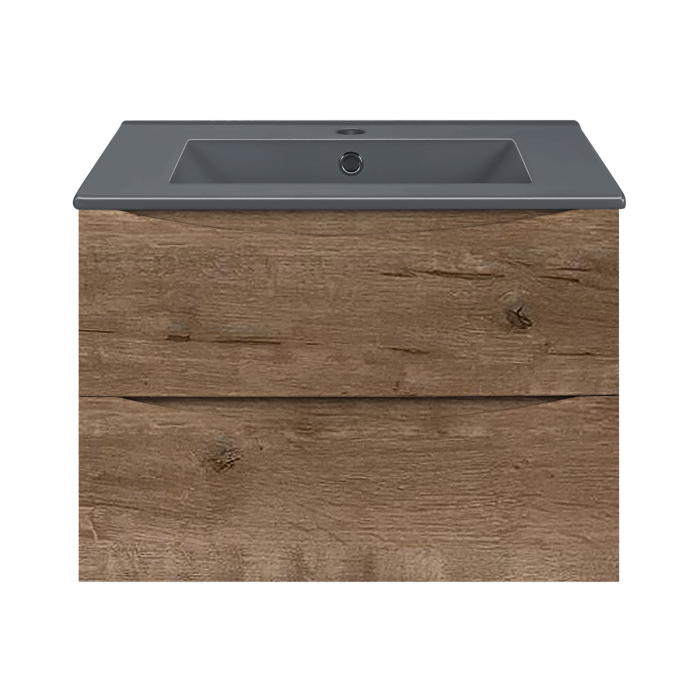 Тумба с раковиной Vincea Mia 600 подвесная, 2 выкатных ящика soft close, V.Oak, VMC-2MC600VO+VBS-13960MB