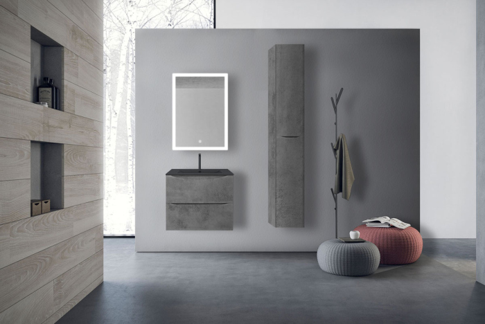 Тумба с раковиной Vincea Mia 600 подвесная, 2 выкатных ящика soft close, Beton, VMC-2MC600BT+VBS-13960